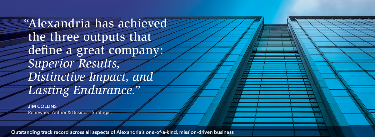 Alexandria Has Achieved The Three Outputs That Define A Great Company: Superior Results, Distinctive Impact, and Lasting Endurance